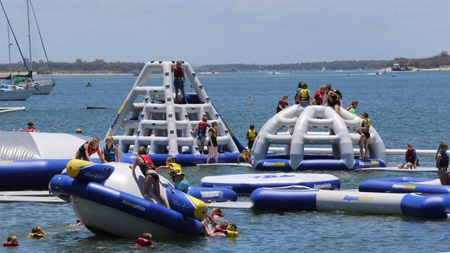 Gold Coast inflatable water park AquaSplash goes viral after Qantas
