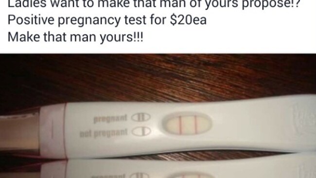 Positive pregnancy tests for sale on Facebook group