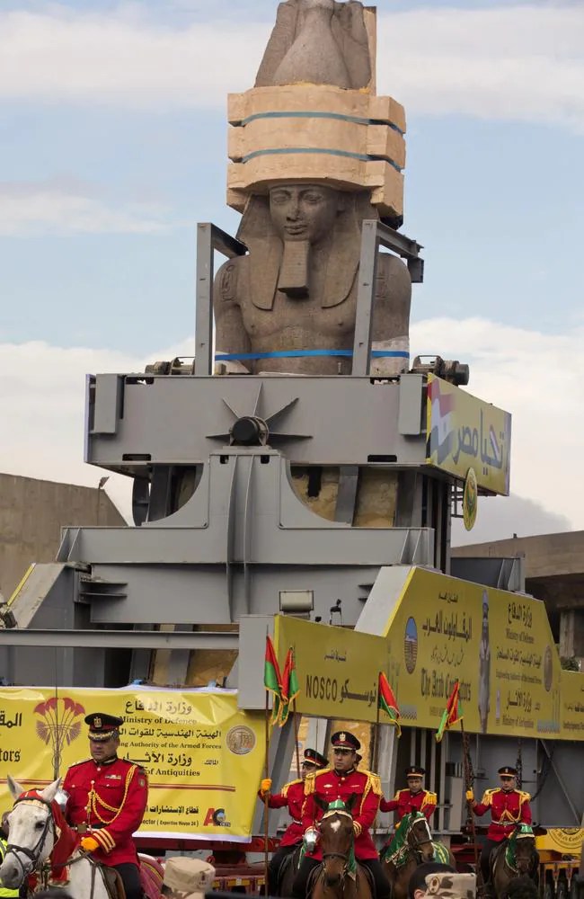 Ramses II pharaoh statue moved to new spot near pyramids of Giza