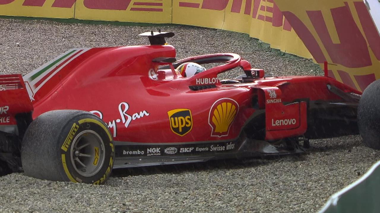 F1 Germany Sebastian Vettel crashes out of lead, video Fox Sports