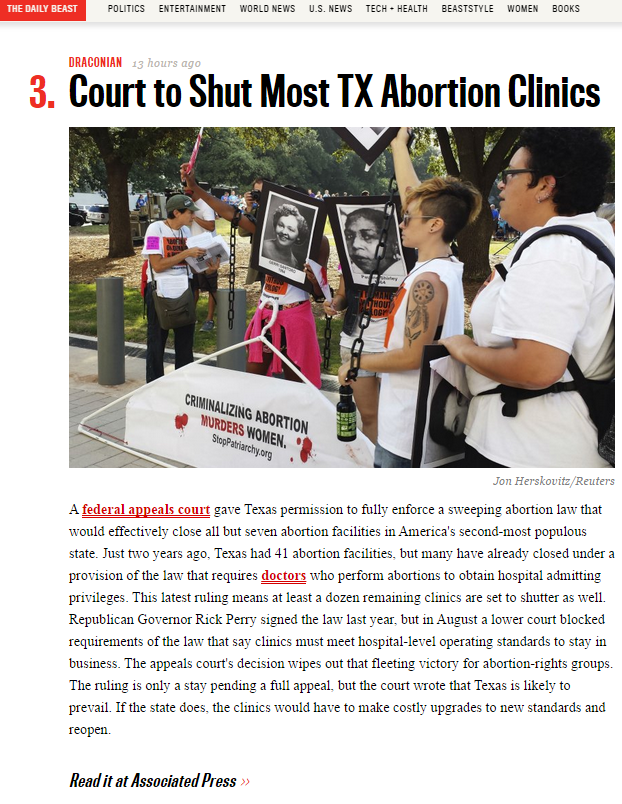 Daily Beast It's 'Draconian' for Court to Allow Most Texas Abortion