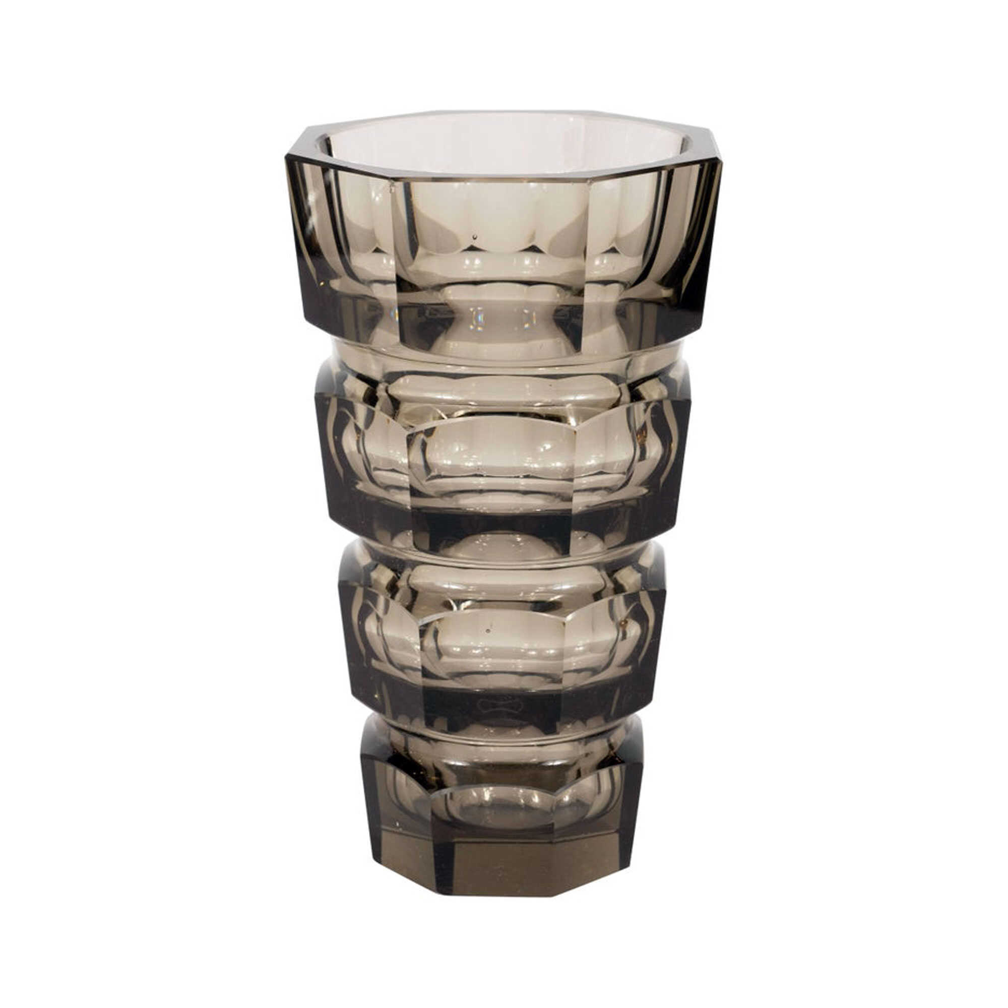 Italian MidCentury Modern Conical Smoked Glass Octagonal Vase