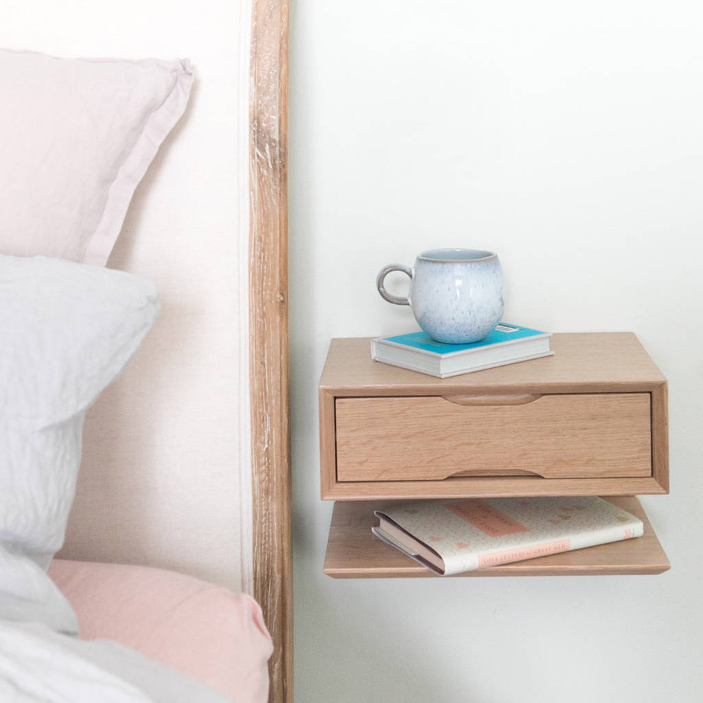 Oak Floating Bedside Table With Drawer And Shelf By Urbansize