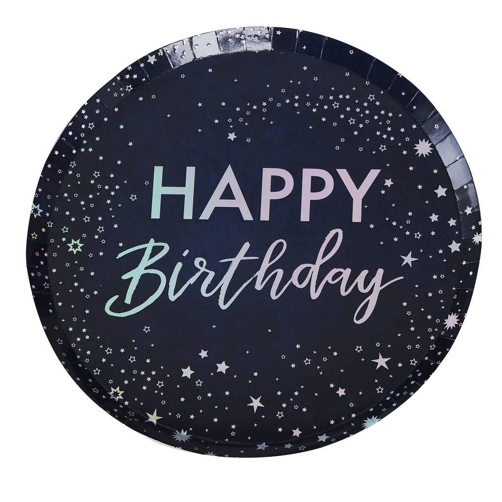 Iridescent Foiled Happy Birthday Paper Plates By Ginger Ray