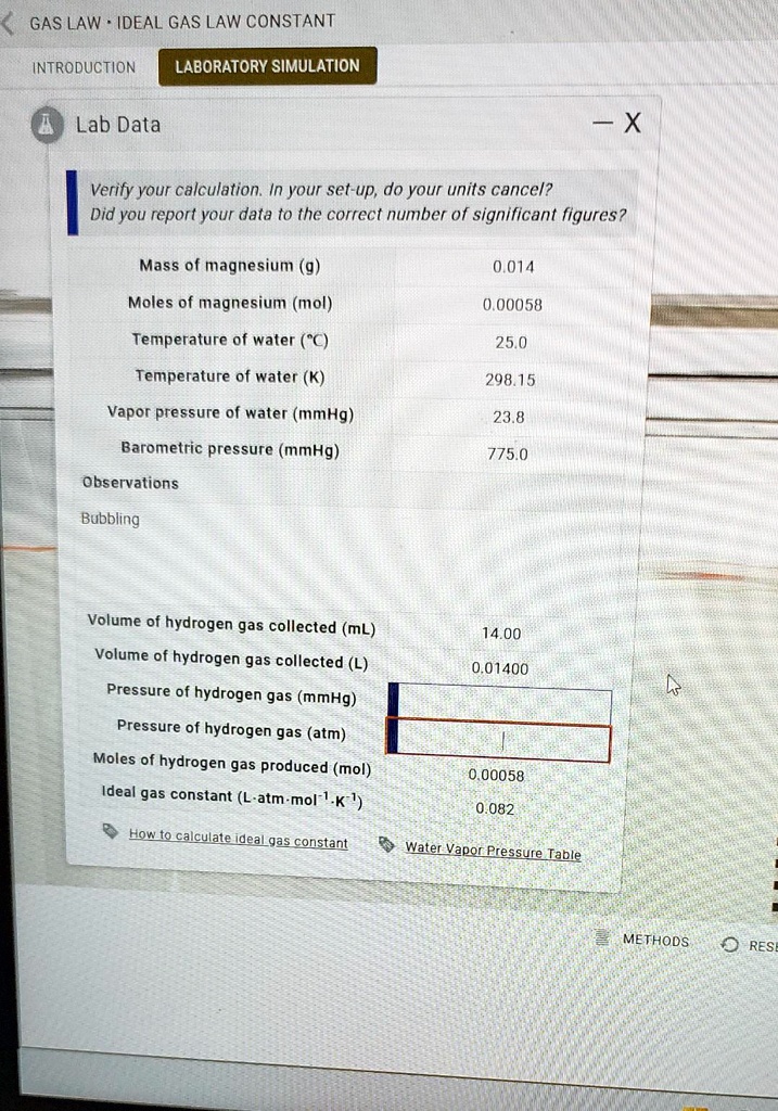 SOLVED I need help finding the pressure of hydrogen gas in mmHg and the pressure of hydrogen