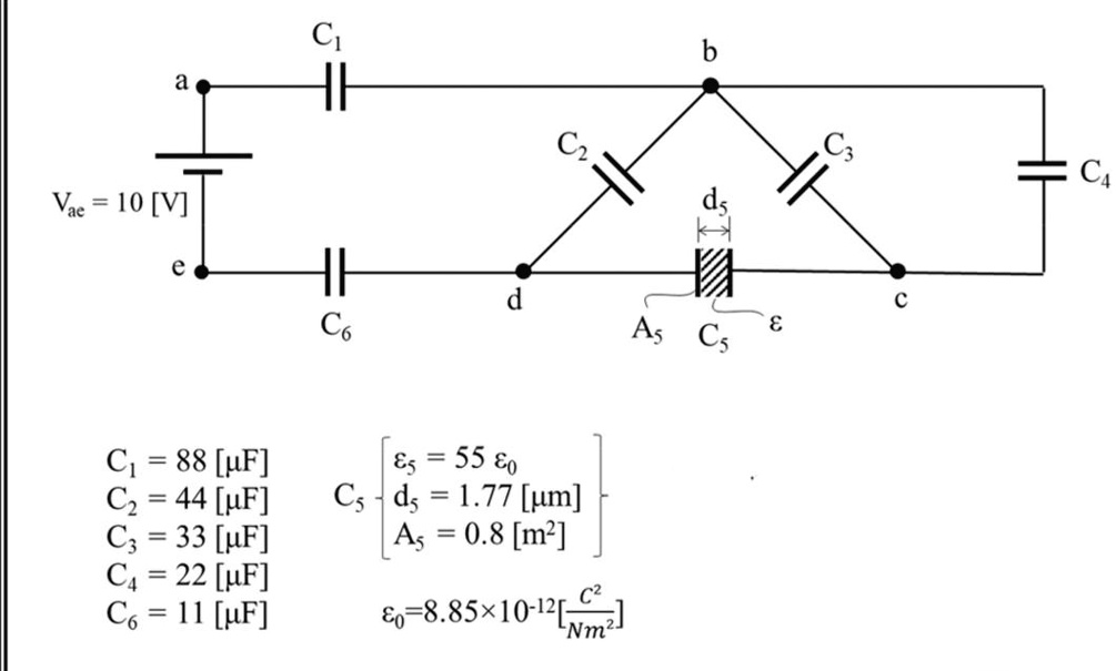 a C1 Vae = 10 [V] e C6 d C1 = 88 [µF] C2 = 44 [µF] C3 = 33 [µF] C4 = 22