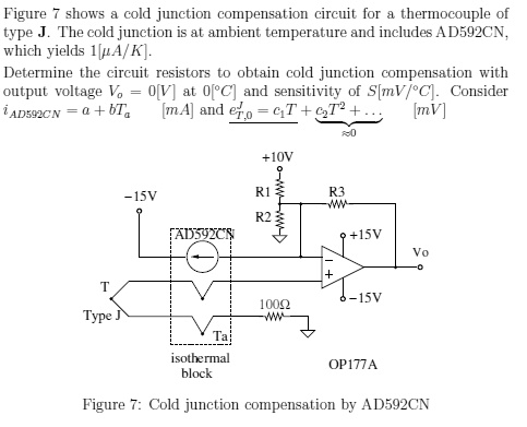 figure 7 shows a cold junction compensation circuit for a thermocouple