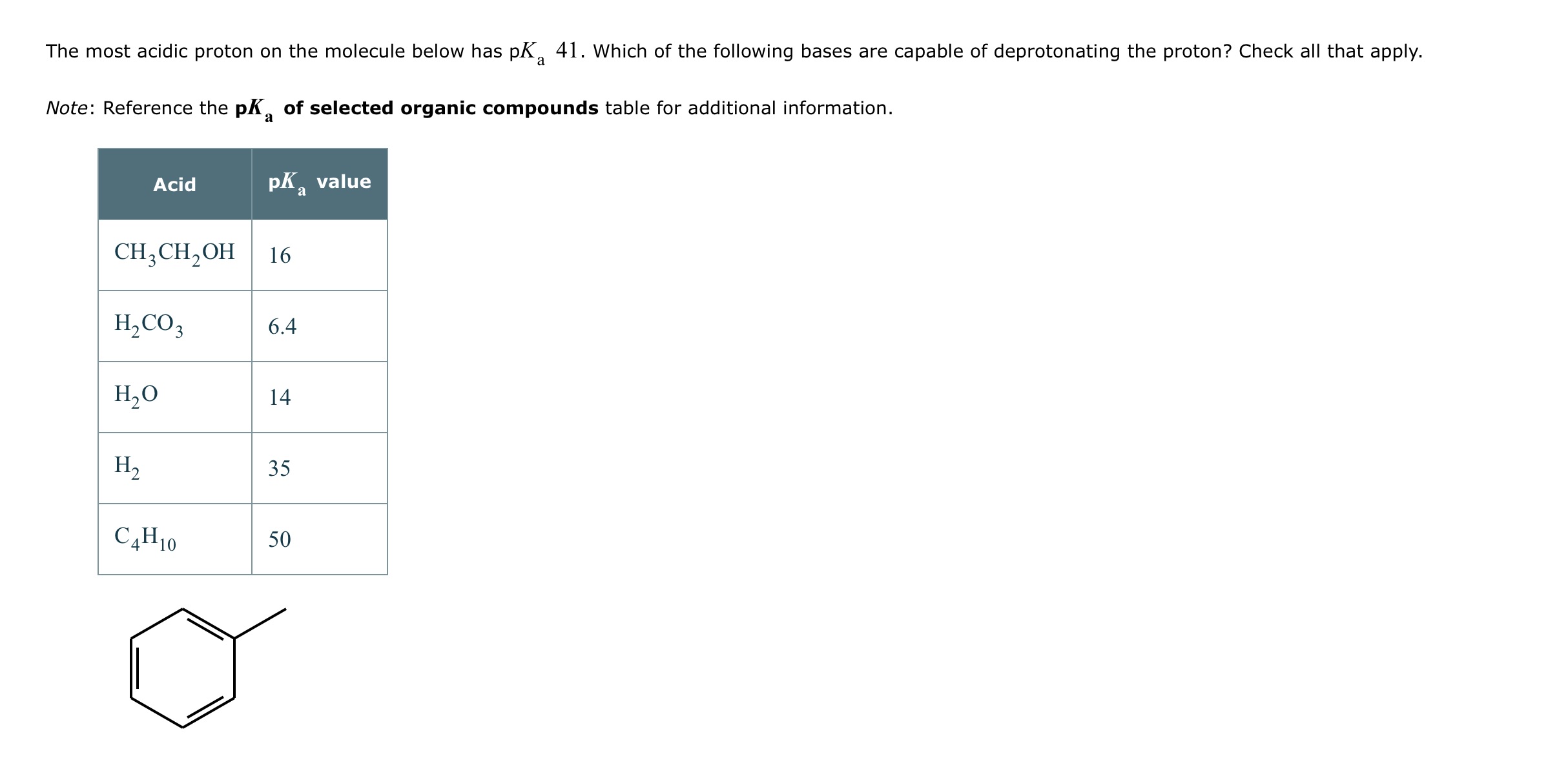 SOLVED The most acidic proton on the molecule below has p Ka 41. Which