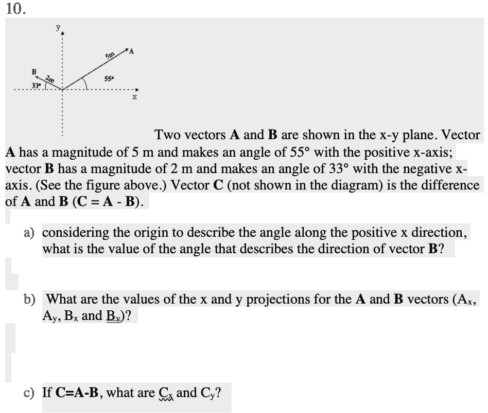 SOLVED 10 Two vectors A and B are shown in the XY plane. Vector has a
