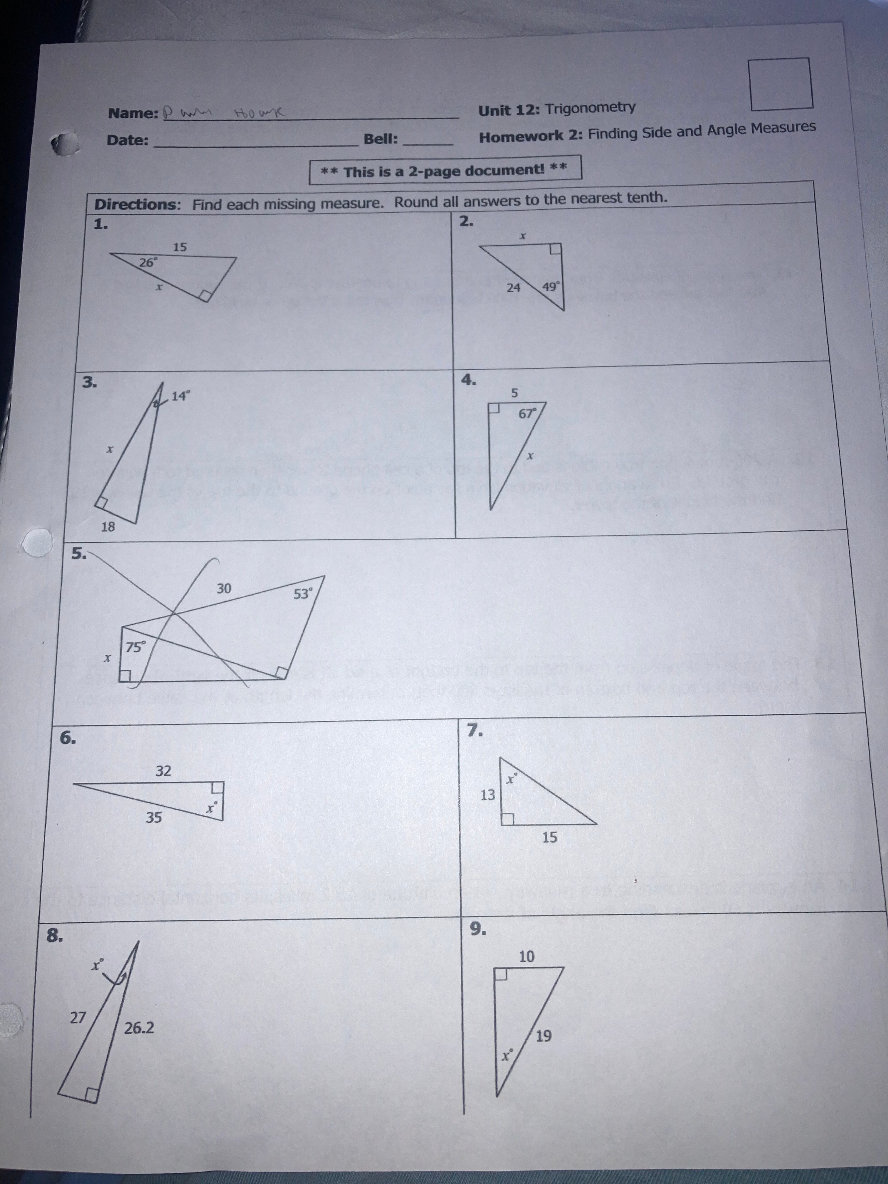 SOLVED: Name: Howk Bell: Date: ** This is a 2-page documentl