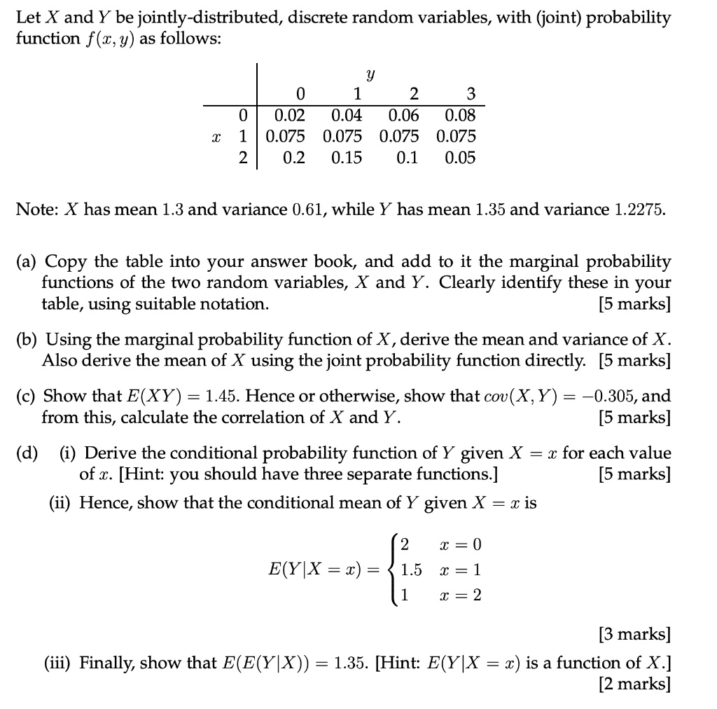 SOLVED Let X and Y be jointlydistributed, discrete random variables