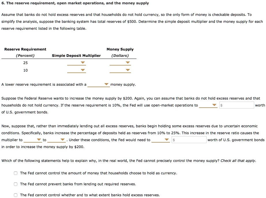 SOLVED The reserve requirement, open market operations, and the money