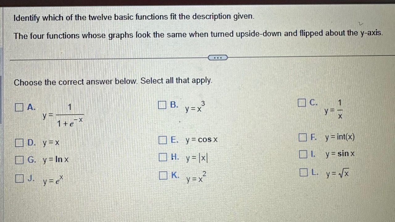 SOLVED Identify which of the twelve basic functions fit the