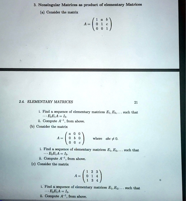 SOLVED Nonsingular Matrices as product of elementary Matrices Consider