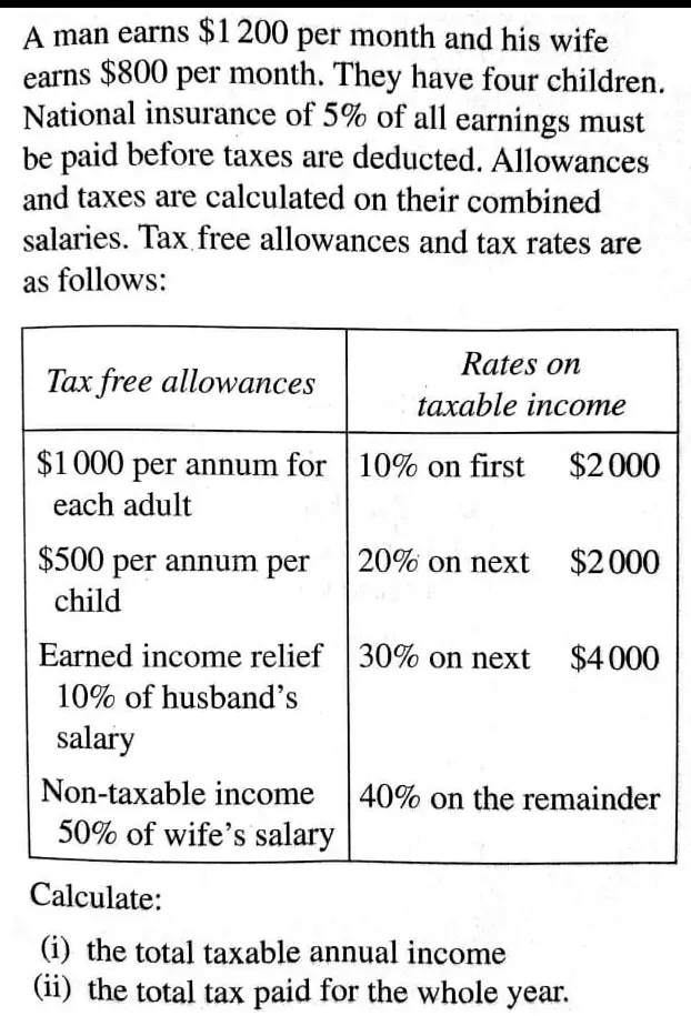 A man earns 1,200 per month and his wife earns800 per month. They have