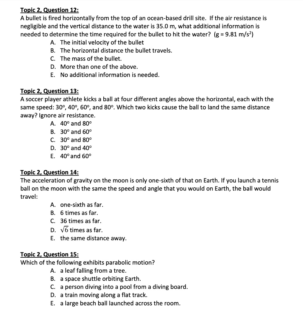 Solved: Topic 2Question 12: A Bullet Is Fired Horizontally From The Top Of An Ocean-Based Drill Site. If The Air Resistance Is Negligible And The Vertical Distance To The Water Is 35.0