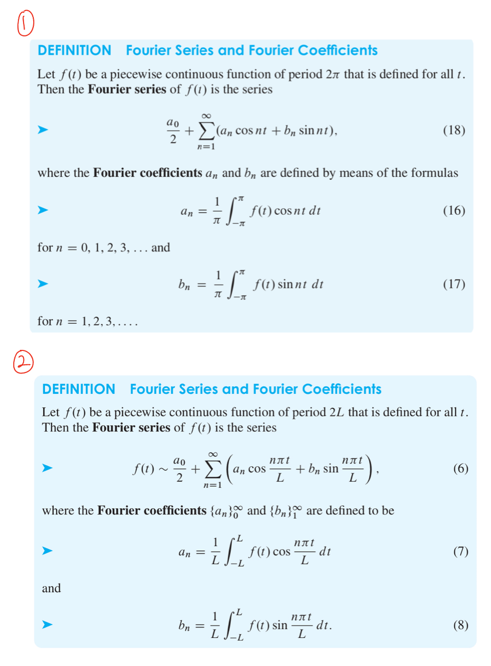 SOLVED (1) DEFINITION Fourier Series and Fourier Coefficients Let f(t