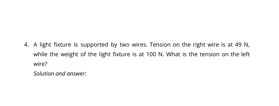 SOLVED 4. A light fixture is supported by two wires. Tension on the