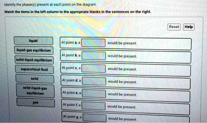 SOLVED: Identify the phase(s) present at each point on the diagram