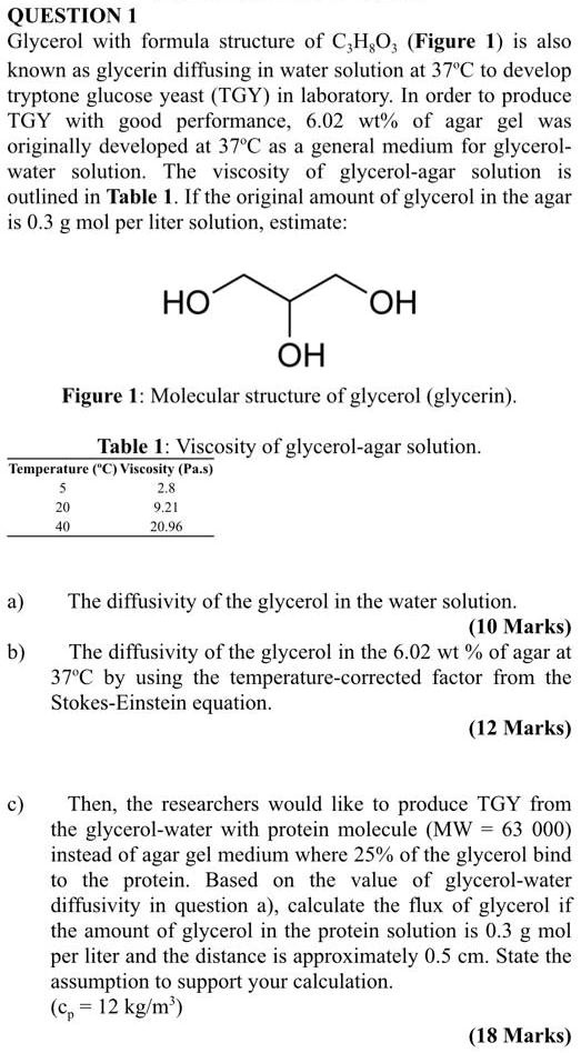 SOLVED QUESTION / Glycerol with formula structure of C;H;O; (Figure 1