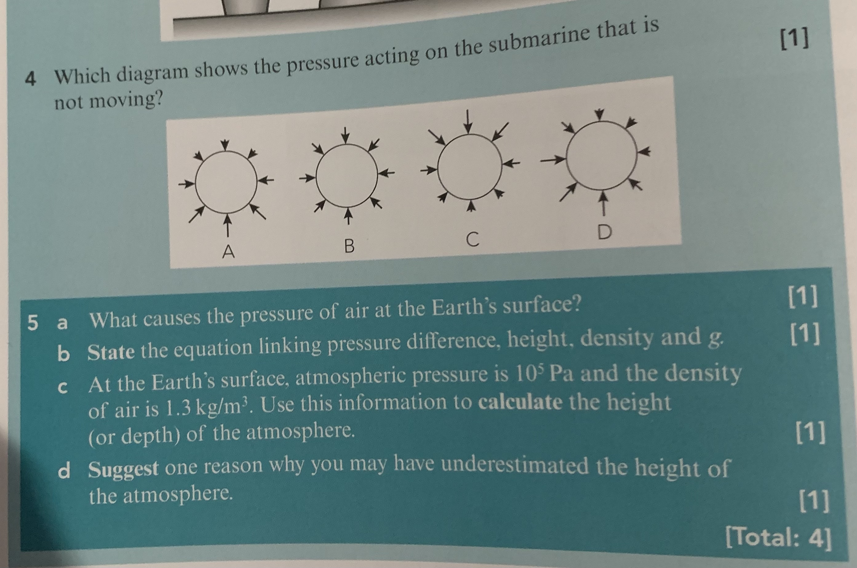 SOLVED 4 Which diagram shows the pressure acting on the submarine that