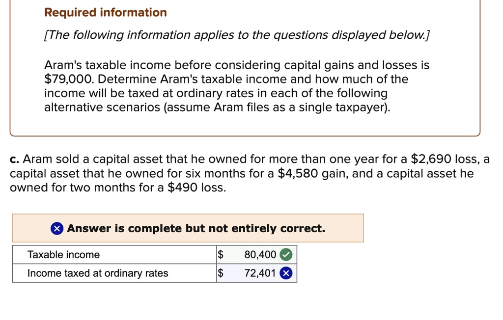 Aram's taxable before considering capital gains and losses is