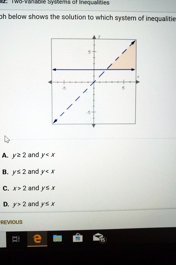 Solved: 'The Graph Below Shows The Solution To Which System Of Inequalities Two-Variapie Systems Of Inequalities H Below Shows The Solution To Which System Of Inequalitie A. Y2 2 And Y <