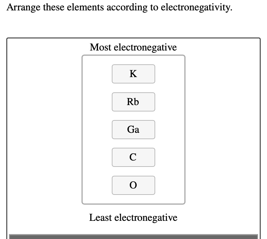 SOLVED Arrange these elements according to electronegativity Most