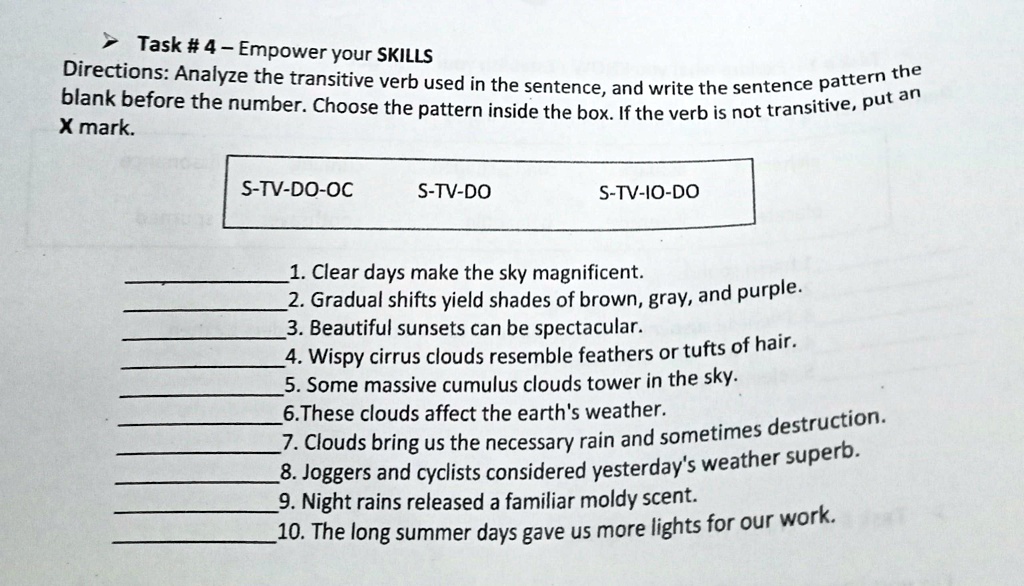 SOLVED S TV DO = SubjectTransitive Verb Direct Object S TV