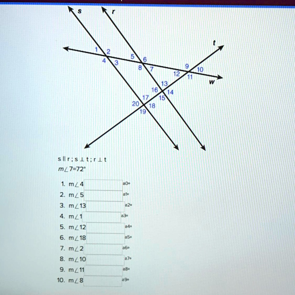 Solved: 'Please Help Will Give You 20 Points And Brainliest !!!! In The Diagram, Lines R And S Are Parallel To Each Other And Perpendicular To Transversal Line T. Line W Is