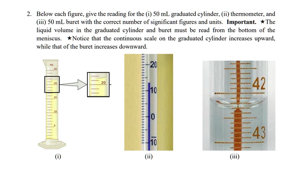 SOLVEDBelow each figure, give the reading for the 50 mL graduated