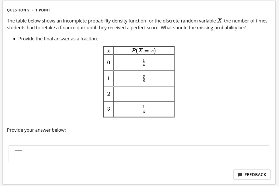 SOLVED QUESTION POINT The table below shows an probability