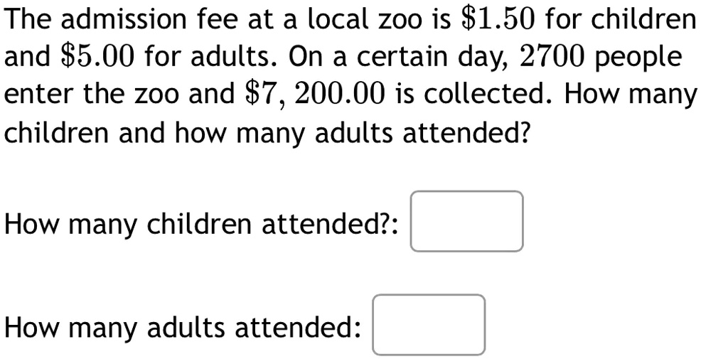 SOLVED The admission fee at a local ZOo is 1.50 for children and 85.00