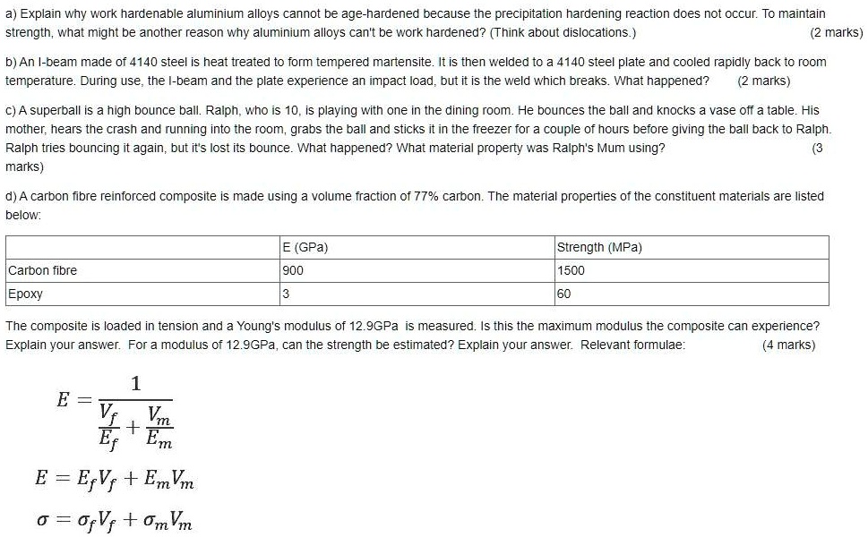 SOLVED a. Explain why work hardenable aluminium alloys cannot be age