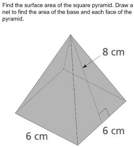 SOLVED: 'Find the surface area of the square pyramid. Draw a net to