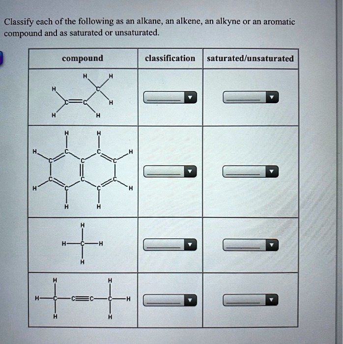 SOLVED Classify each of the following as an alkane, an alkene alkyne