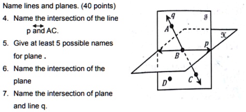 Solved: Name Lines And Planes. (40 Points) Name The Intersection Of The Line P And Ac. Give At Least 5 Possible Names For Plane Name The Intersection Of The Plane Name The