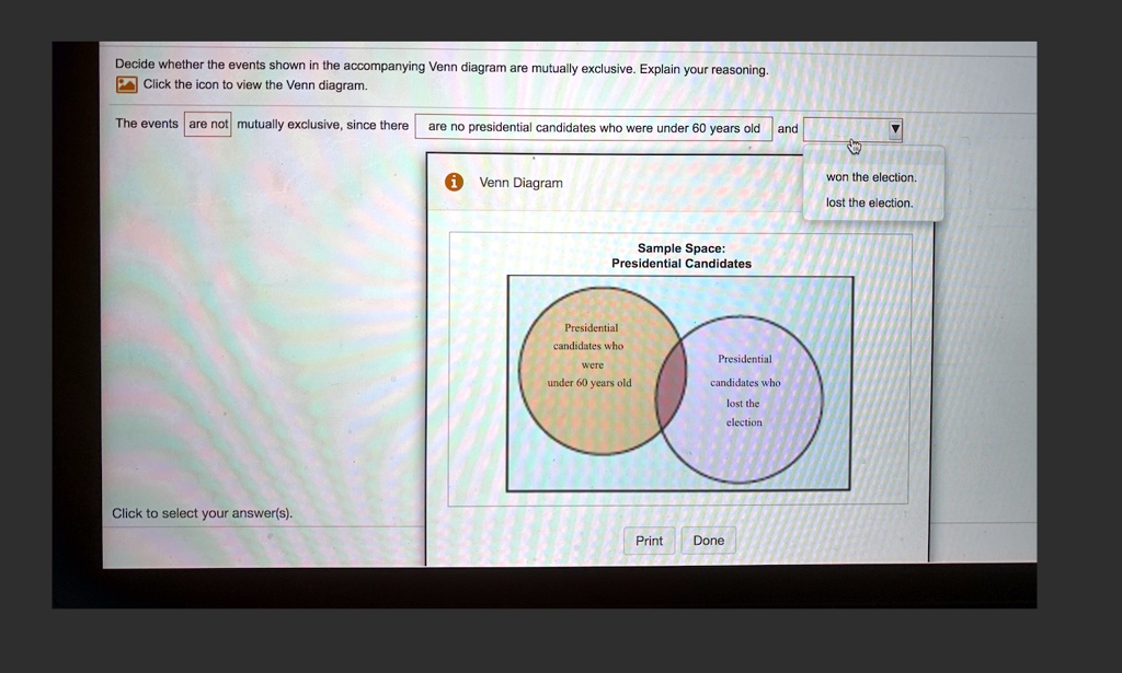 SOLVED: Decide whether the events shown in the accompanying Venn