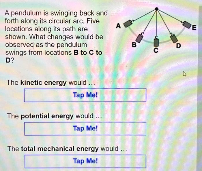 SOLVED A pendulum is swinging back and forth along its circular arc