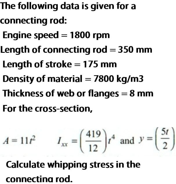 SOLVED The following data is given for a connecting rod Engine
