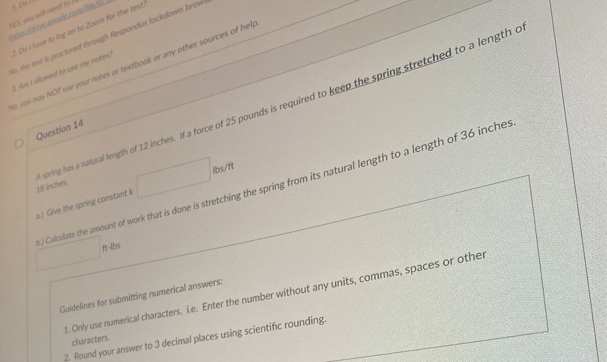 3. Anl nor Nor were nar notes Question 14 1, Give the spring constant k(04)