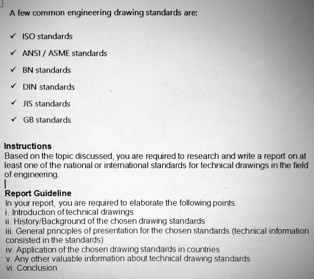 SOLVED Report I, II, III, IV, V, and VI Engineering Drawing A few