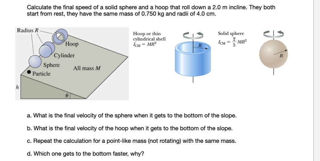 SOLVED Calculate the final speed of a solid sphere and a hoop that