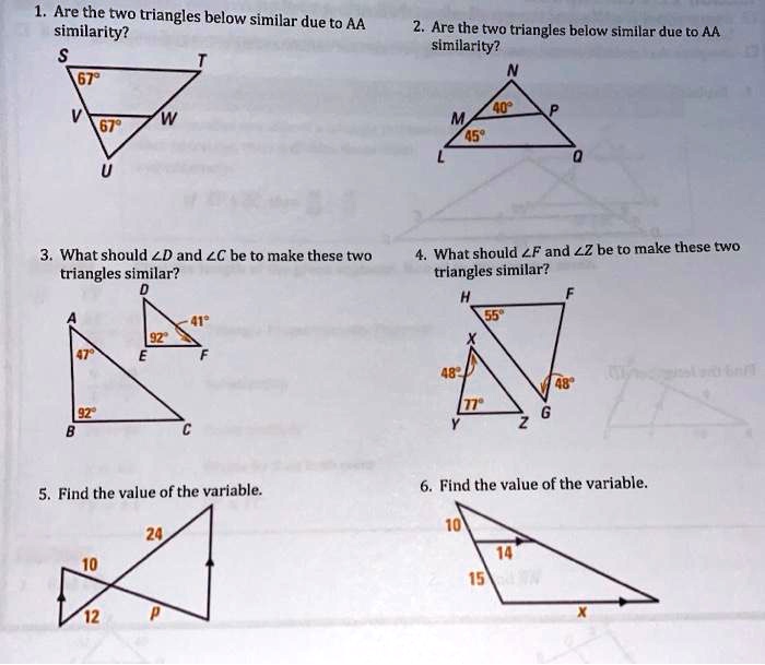 Solved: Are The Two Triangles Below Similar Similarity? Due To Aa Are The Two Triangles Below Similar Due To Aa Similarity? 679 40? 679 458 What Should Zd And Lc Be To