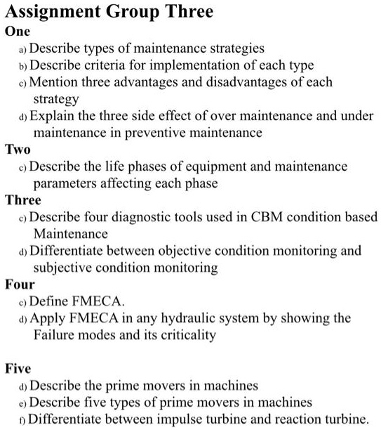 SOLVED Texts Assignment Group Three 1a. Describe types of maintenance
