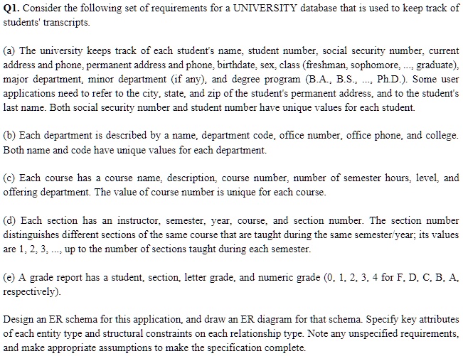 q1 consider the following set of requirements for a university database