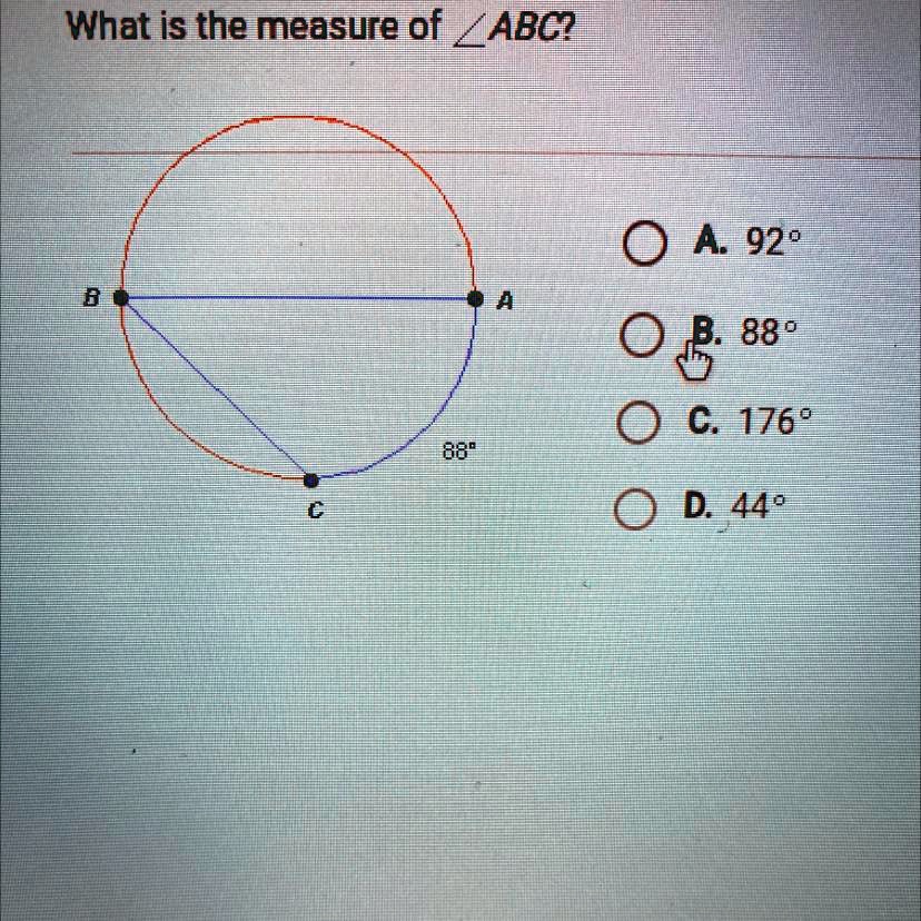 Solved: 'What Is The Measure Of Abc? What Is The Measure Of /Abc? 0 A929 A 0 B 889 0 C. 1762 0 D 448 880'