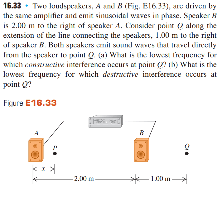 16.33 Two loudspeakers, A and B (Fig. E16.33), are driven by the same
