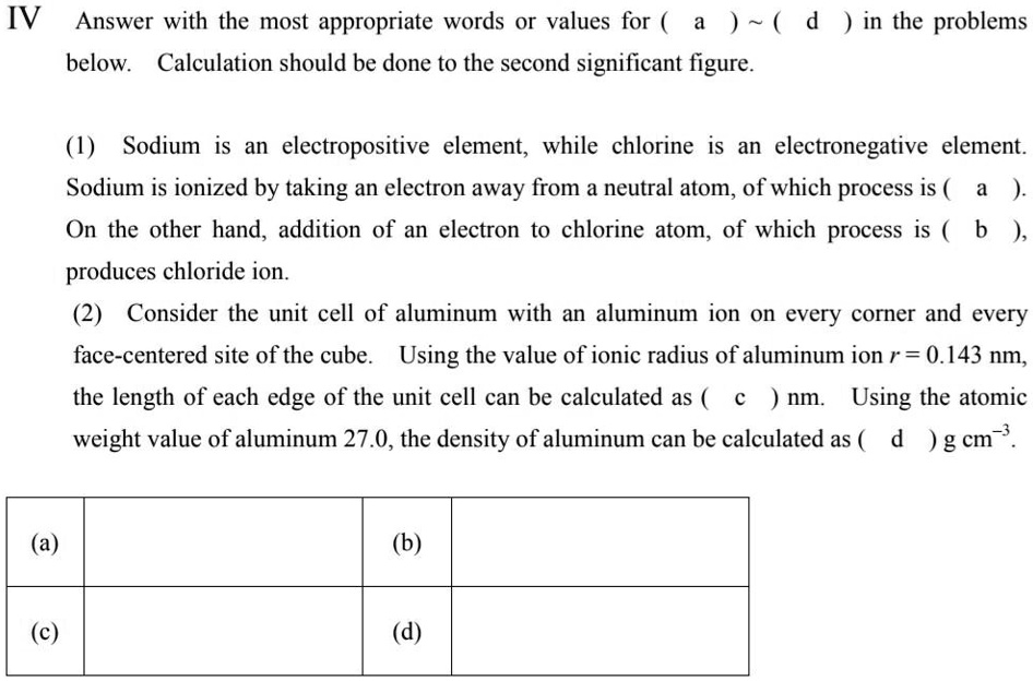 SOLVED IV Answer with the most appropriate words or values for( a ( d