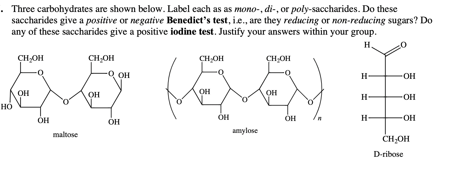 SOLVED Three carbohydrates are shown below. Label each as as mono, di